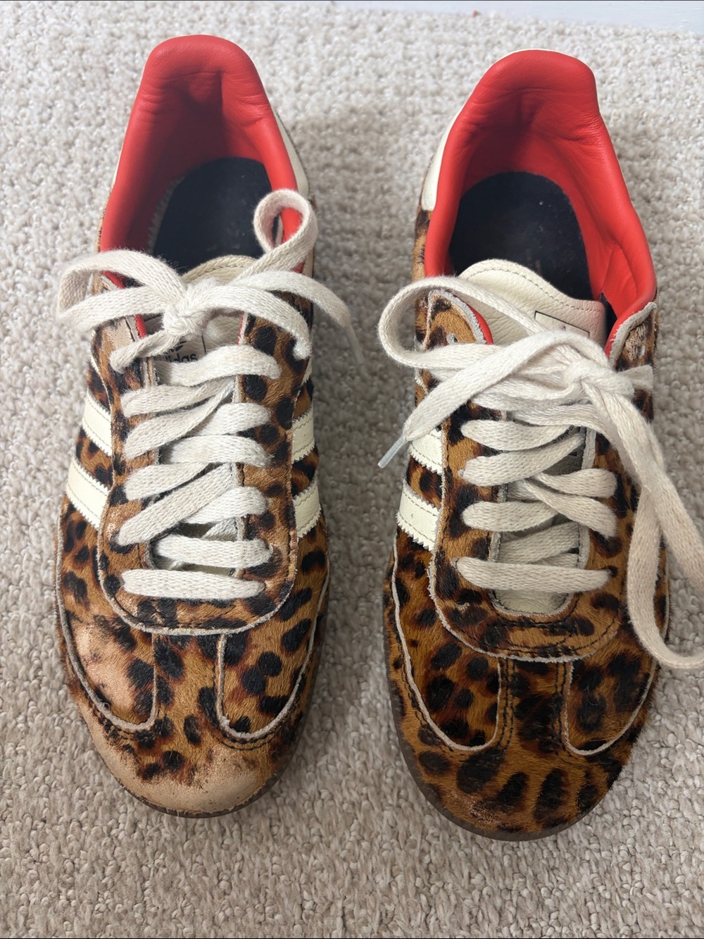 Addidas Leopard Print Sneakers with Cream Stripes